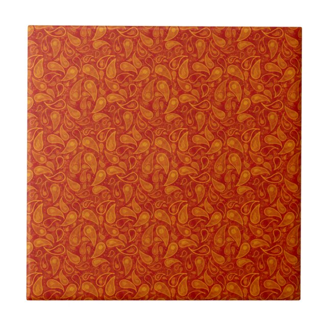 Red Orange Paisley Tile (Front)