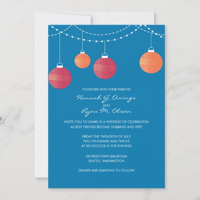 Red & Orange Paper Lantern Wedding Invitation (Front)