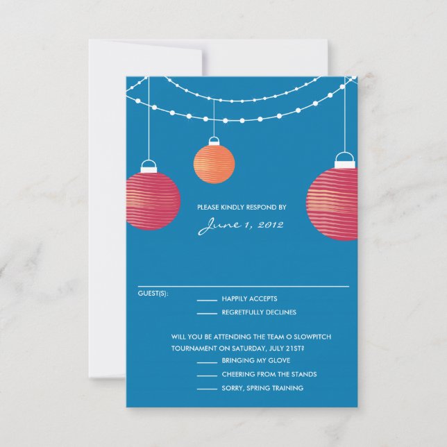 Red & Orange Paper Lantern Wedding RSVP Card (Front)