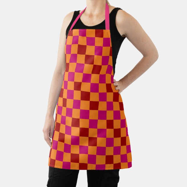 Red Orange Pink Checkered Pattern Design  Apron (Insitu)