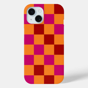 Red Orange Pink Checkered Pattern Design iPhone 15 Case