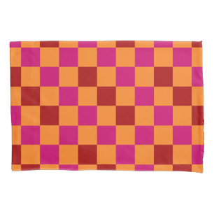 Red Orange Pink Checkered Pattern Design  Pillowcase