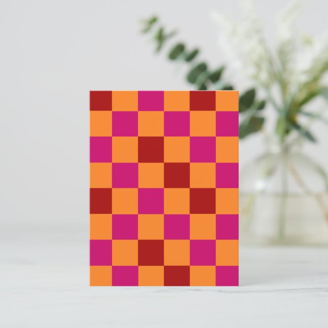 Red Orange Pink Checkered Pattern Design  Postcard (Standing Front)