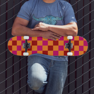 Red Orange Pink Checkered Pattern Design Skateboard