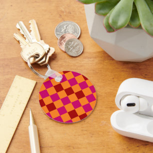 Red Orange Pink Chequered Pattern Design  Key Ring