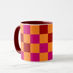 Red Orange Pink Chequered Pattern Design Mug