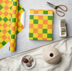 Red Orange Pink Chequered Pattern Design Wrapping Paper