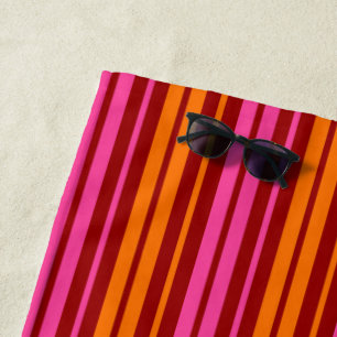 Red Orange Pink Vertical Stripes Design Beach Towel