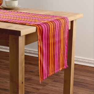 Red Orange Pink Vertical Stripes Design Short Table Runner