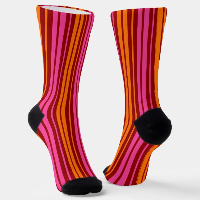Red Orange Pink Vertical Stripes Design   Socks (Angled)