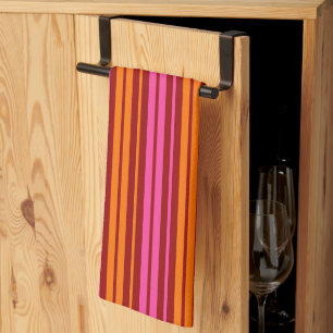 Red Orange Pink Vertical Stripes Design Tea Towel
