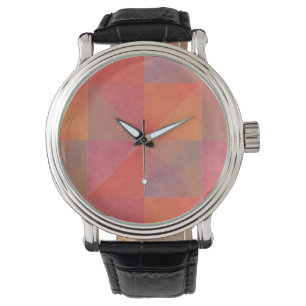 Red Orange Pink Watercolor Triangles Geometric Art Watch