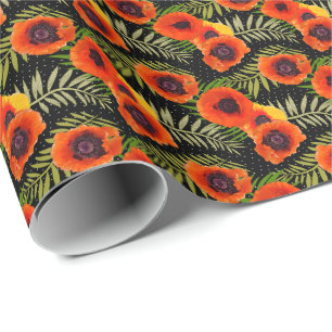 Red Orange Poppies Drama Wrapping Paper
