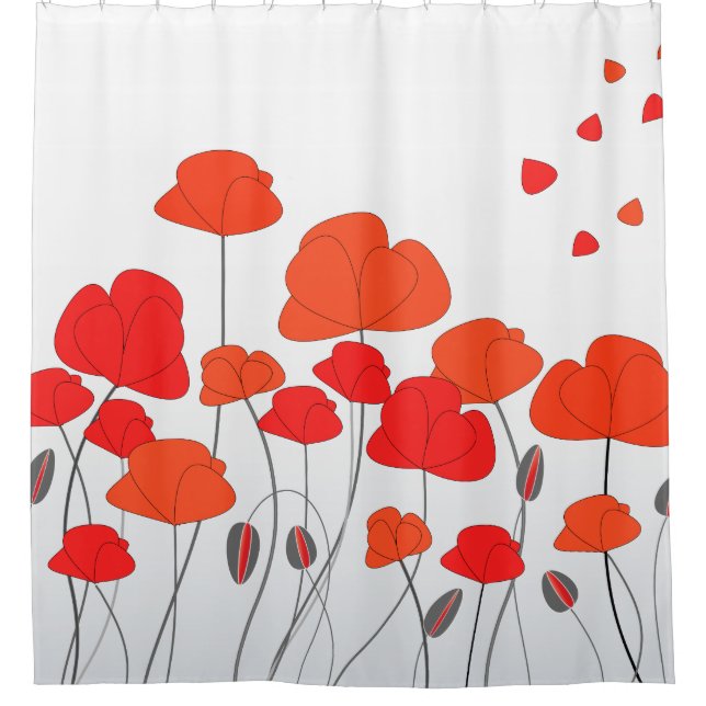 Red Orange Poppies Shower Curtain (Front)