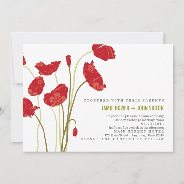 Red-Orange Poppies Wedding Invitation (Front)