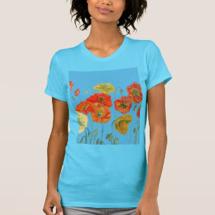Red Orange Poppy floral Watercolor Art Flower T-Shirt