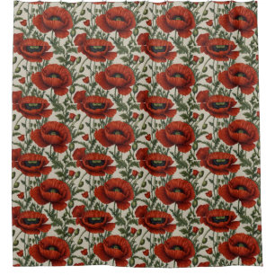 Red Orange Poppy Flower Shower Curtain
