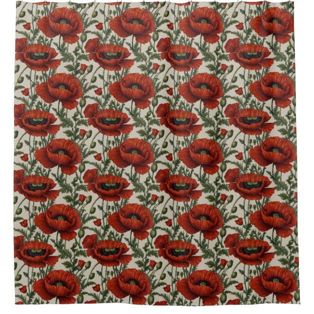 Red Orange Poppy Flower Shower Curtain (Front)