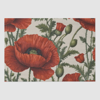Red Orange Poppy Flower Tissue Paper