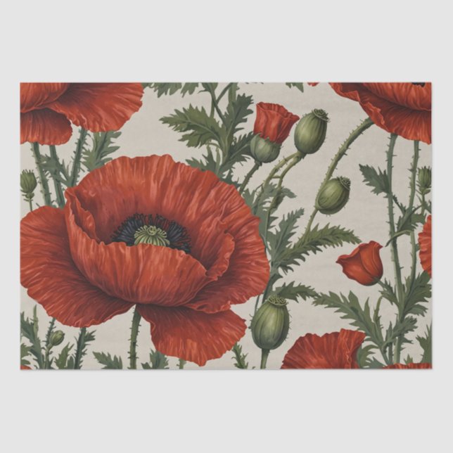 Red Orange Poppy Flower Tissue Paper (Front)