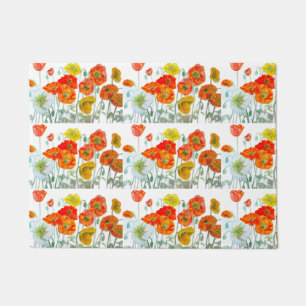 Red Orange Poppy Flower Watercolor Poppies Doormat