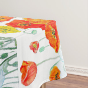 Red Orange Poppy Flower Watercolor Poppies Tablecloth