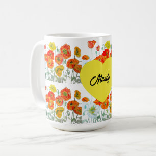 Red Orange Poppy Flower Watercolor Poppies Womans  Coffee Mug