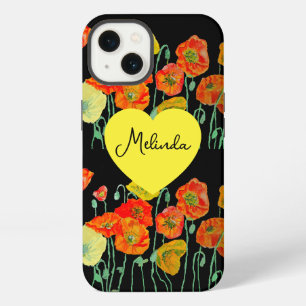 Red Orange Poppy Flower Watercolor Womans Name iPhone 13 Case