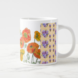 Red Orange Poppy Flower Watercolor Womans Painting Large Coffee Mug