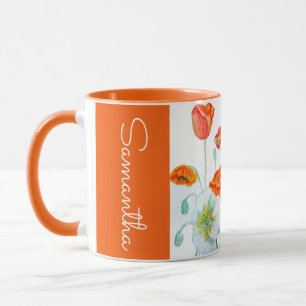 Red Orange Poppy Flower Watercolor Womans Poppies Mug