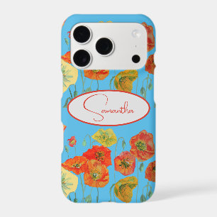 Red Orange Poppy Poppies floral Blue Girls Name