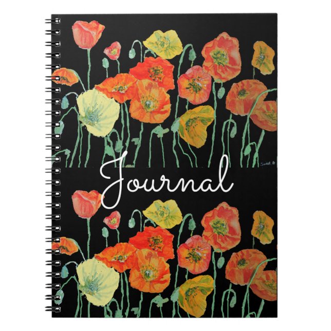 Red Orange Poppy Poppies floral Watercolor Journal (Front)