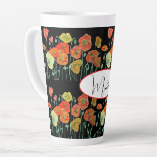 Red Orange Poppy Watercolour Flower Pattern Art Latte Mug