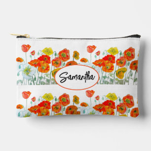 Red Orange Poppy Watercolour Flower Ribbon Accessory Pouch