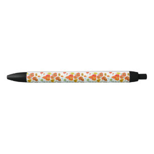 Red Orange Poppy Watercolour Flower Ribbon Black Ink Pen