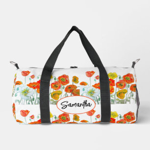 Red Orange Poppy Watercolour Flower Ribbon Duffle Bag