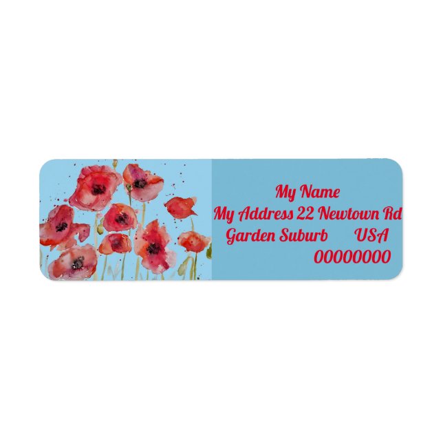 Red Orange Poppy Watercolour Return Address Labels (Front)