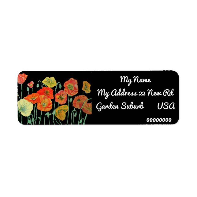 Red Orange Poppy Watercolour Return Address Labels (Front)