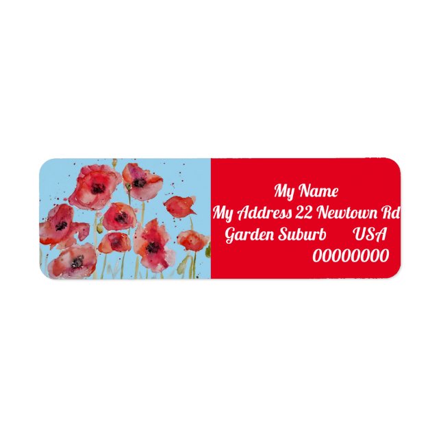 Red Orange Poppy Watercolour Return Address Labels (Front)