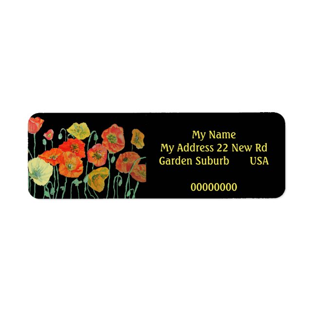 Red Orange Poppy Watercolour Return Address Labels (Front)