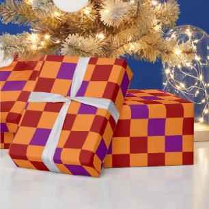Red Orange Purple Checkered Pattern Design Wrapping Paper