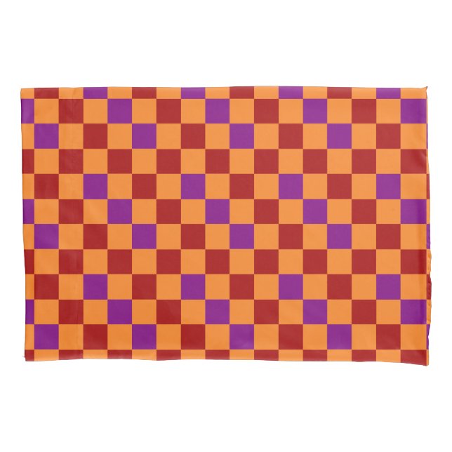 Red Orange Purple Chequered Pattern Design  Pillowcase (Front)
