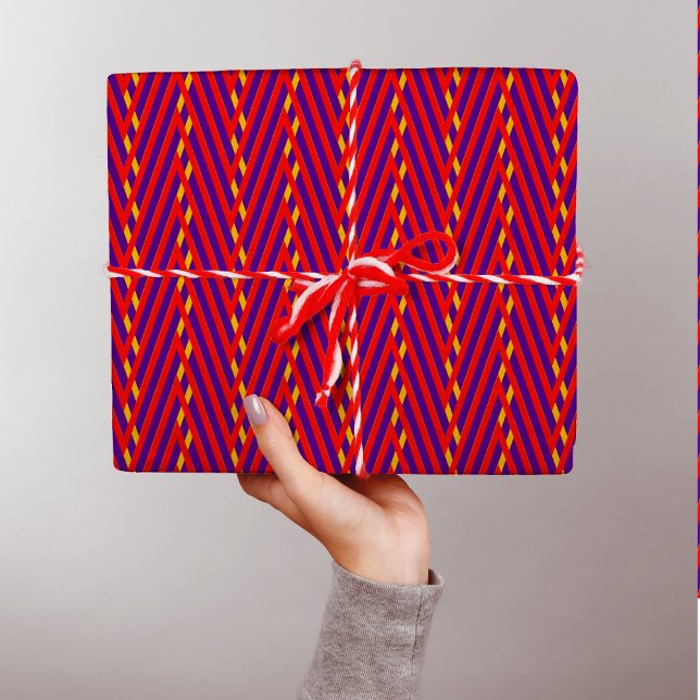 Red Orange Purple Chevron Stripes Trippy Abstract Wrapping Paper (Creator Uploaded)