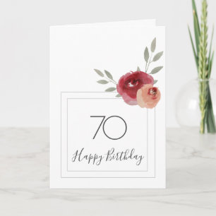 Red Orange Rose Watercolor Floral 70th Birthday Card