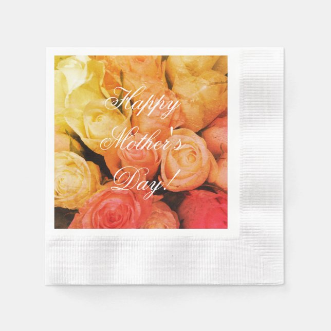 Red Orange Roses Custom Text Happy Mother's Day Napkin (Front)