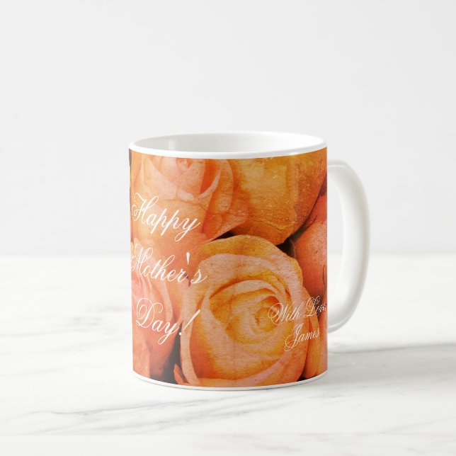 Red Orange Roses Happy Mother's Day Floral Coffee Mug (Front Right)