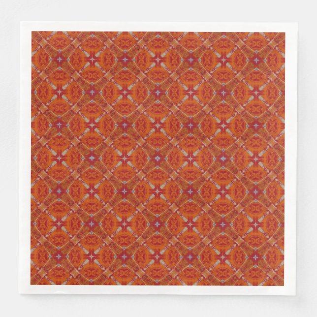 Red, Orange Spanish Diamond Tiled Pattern Napkin (Front)