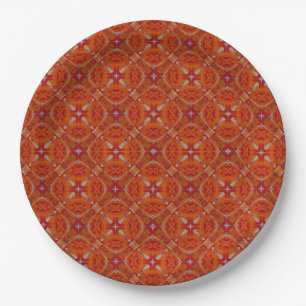 Red, Orange Spanish Diamond Tiled Pattern Paper Plate