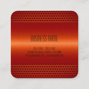 Red Orange Stainless Steel Metal Look Square Business Card