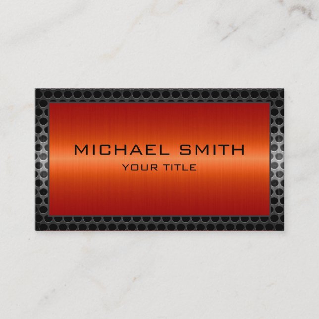 Red Orange Stainless Steel Modern Metal Border Business Card (Front)